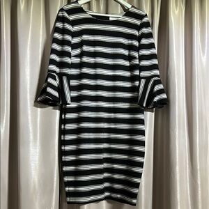 Calvin Klein Black and White Bell Sleeve Sheath Dress